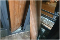 На новой остановке в Бишкеке вандалы взломали дверь и разбили стекла - видео